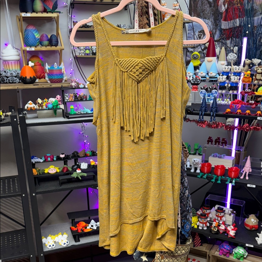 Chelsea & Violet Mustard Fringe High Low Dress